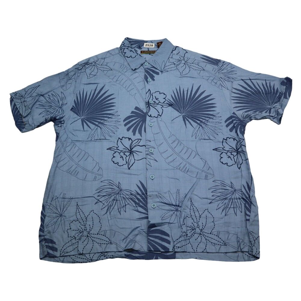 Cubavera Shirt Mens XL Extra Blue Floral Beach Hawaiian Relax Camp Button Up